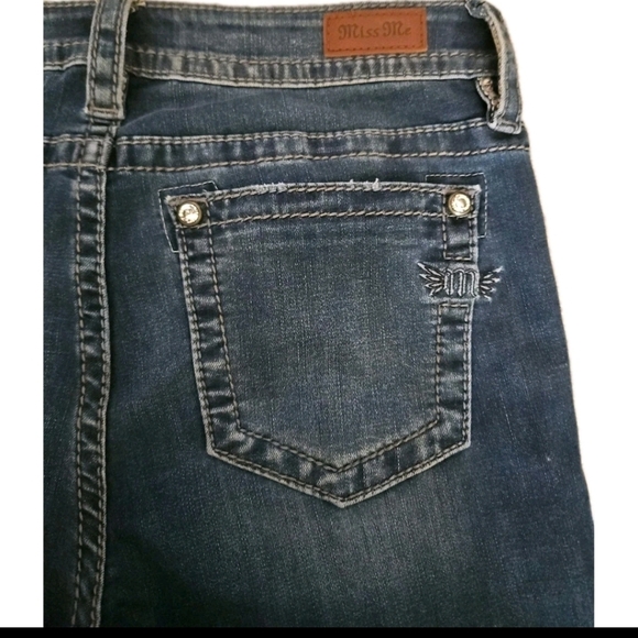 Miss Me Womens Dark Wash Heaven Mid Rise Skinny Jean With Rhinestones 30 - Picture 6 of 13